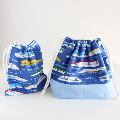 【kikim】お弁当袋　新幹線　ブルーグリーン　ハンドメイド お弁当袋（新幹線 電車 ブルー） 弁当袋 honohono＊ 通販 11016192