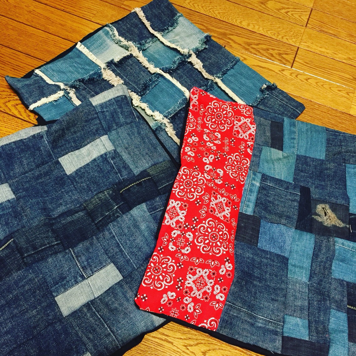 限定!! デニムつぎはぎ クッションカバー クッション