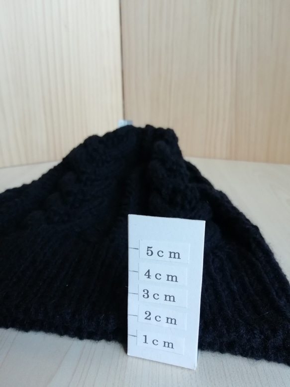 ニット帽（黒、ケーブル模様B）毛100％ 5枚目の画像