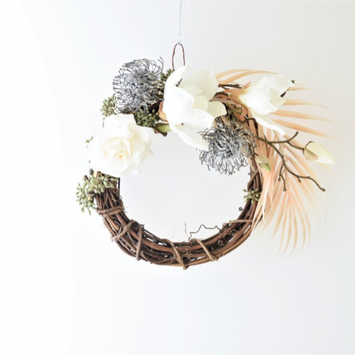 ホワイトマグノリアのシックなリース リース n-flowerbox 通販