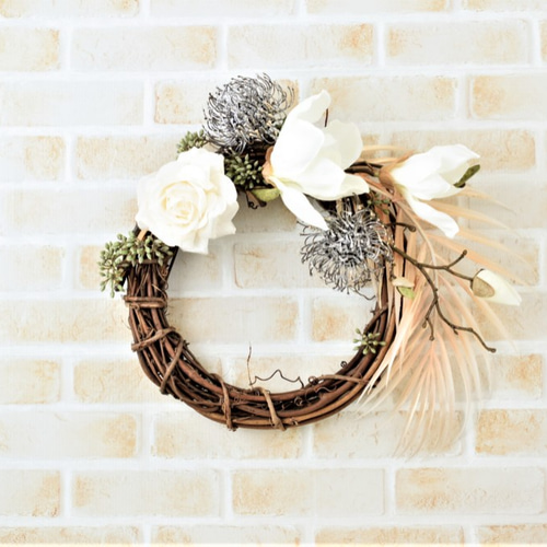 ホワイトマグノリアのシックなリース リース n-flowerbox 通販