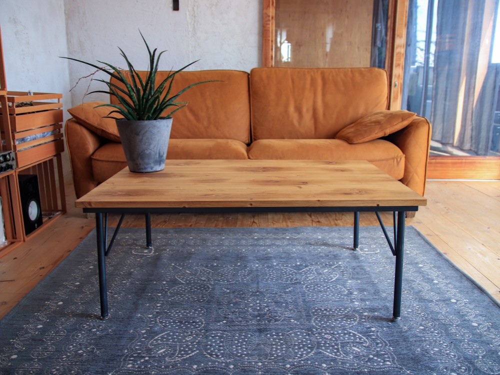 【送料無料】パイン材ローテーブル/W1000×D700/インテリア/アイアン脚