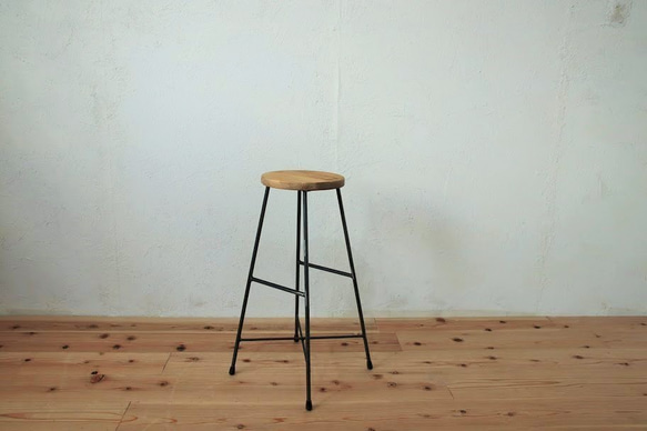 【送料無料】【PINE】MULTI STOOL HIGH-MARU-/スツール/パイン材/アイアン 1枚目の画像