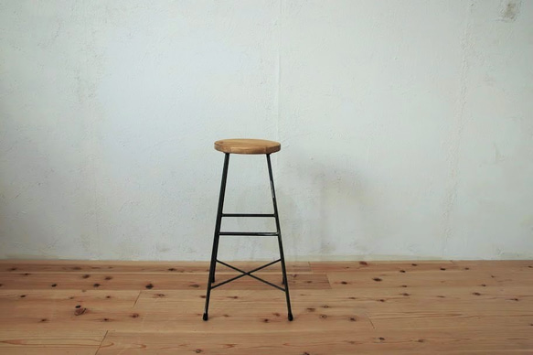 【送料無料】【PINE】MULTI STOOL HIGH-MARU-/スツール/パイン材/アイアン 2枚目の画像