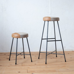 【送料無料】TWO TONE STOOL HIGH/パッチワーク/本革/帆布/アイアン 4枚目の画像