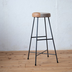 【送料無料】TWO TONE STOOL HIGH/パッチワーク/本革/帆布/アイアン 1枚目の画像