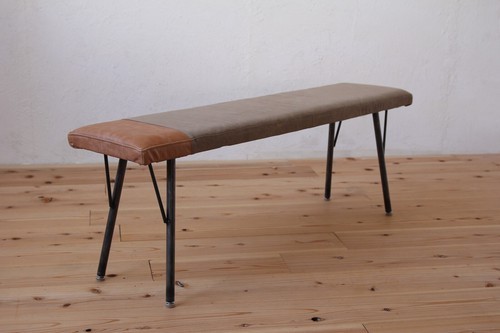 【送料無料】TWO TONE BENCH/ベンチ/本革/帆布/アイアン/インテリア