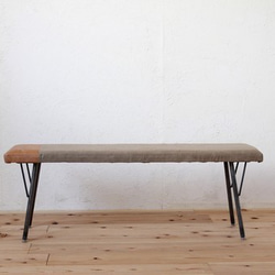 【送料無料】TWO TONE BENCH/ベンチ/本革/帆布/アイアン 3枚目の画像