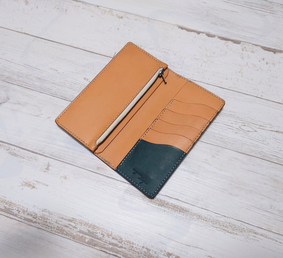 【薄マチコンパクト】本革 手縫いの薄い長財布 本革 __