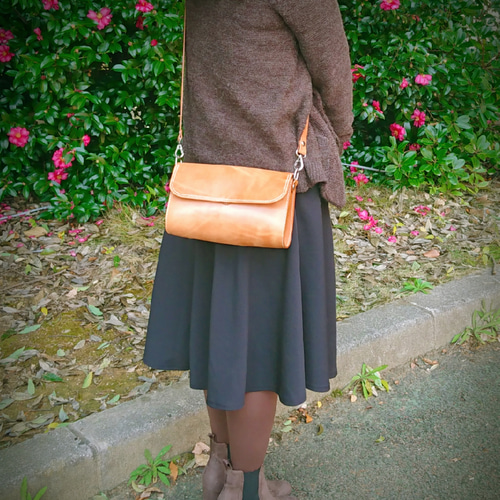 ステマチ技法使用】本革 総手縫い シンプル ショルダー バッグ