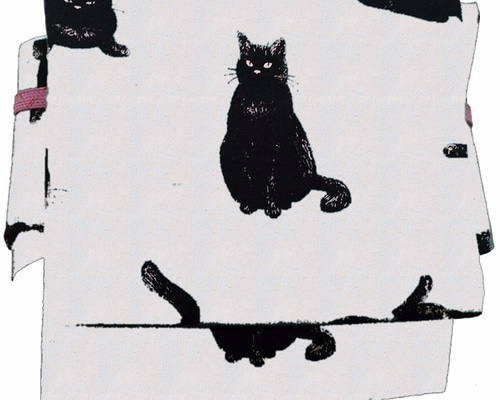 黒猫の名古屋帯(生成り) かわいい柄です(*´ω｀*) 送料無料