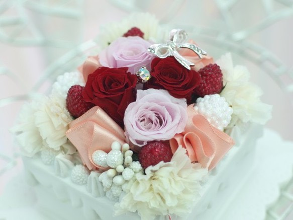お花のケーキ☆ プリザーブドフラワーケーキ スクエアタイプ