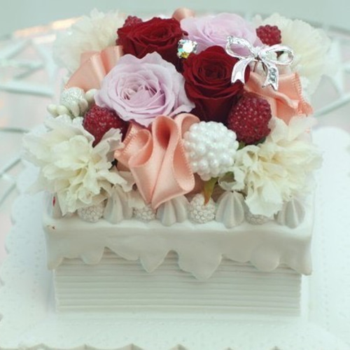 お花のケーキ☆ プリザーブドフラワーケーキ スクエアタイプ