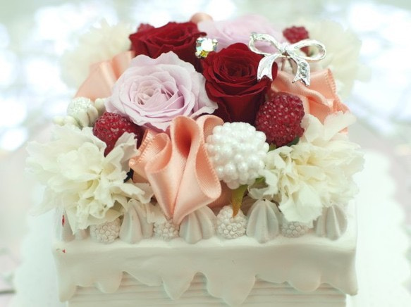 お花のケーキ★ プリザーブドフラワーケーキ　スクエアタイプ 3枚目の画像