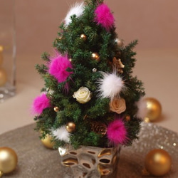 【スワロフスキーつき】ファーがふわふわ  クリスマスツリー 　☆ベリーピンク 4枚目の画像