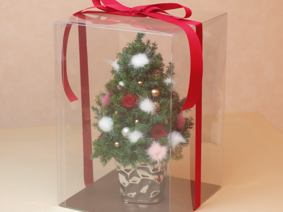 【スワロフスキーつき】ファーがふわふわ  クリスマスツリー 　☆ベリーピンク 5枚目の画像