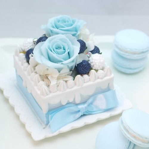 ☆ブルーローズのケーキ☆ プリザーブドフラワー スクエア