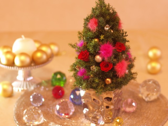 【高さ約３０センチ】 スワロフスキー＆ミンクファー　ふわきらクリスマスツリー 　　 5枚目の画像