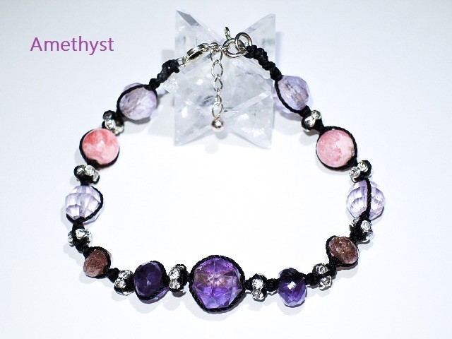 ★エレスチャルアメジストと宝石達★天然石紫水晶★ハンドメイドブレスレットシルバー925★