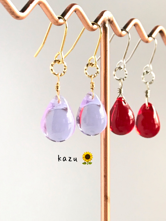 ふっくらドロップビーズ＊ピアス シャムルビー（赤）は売り切れです  