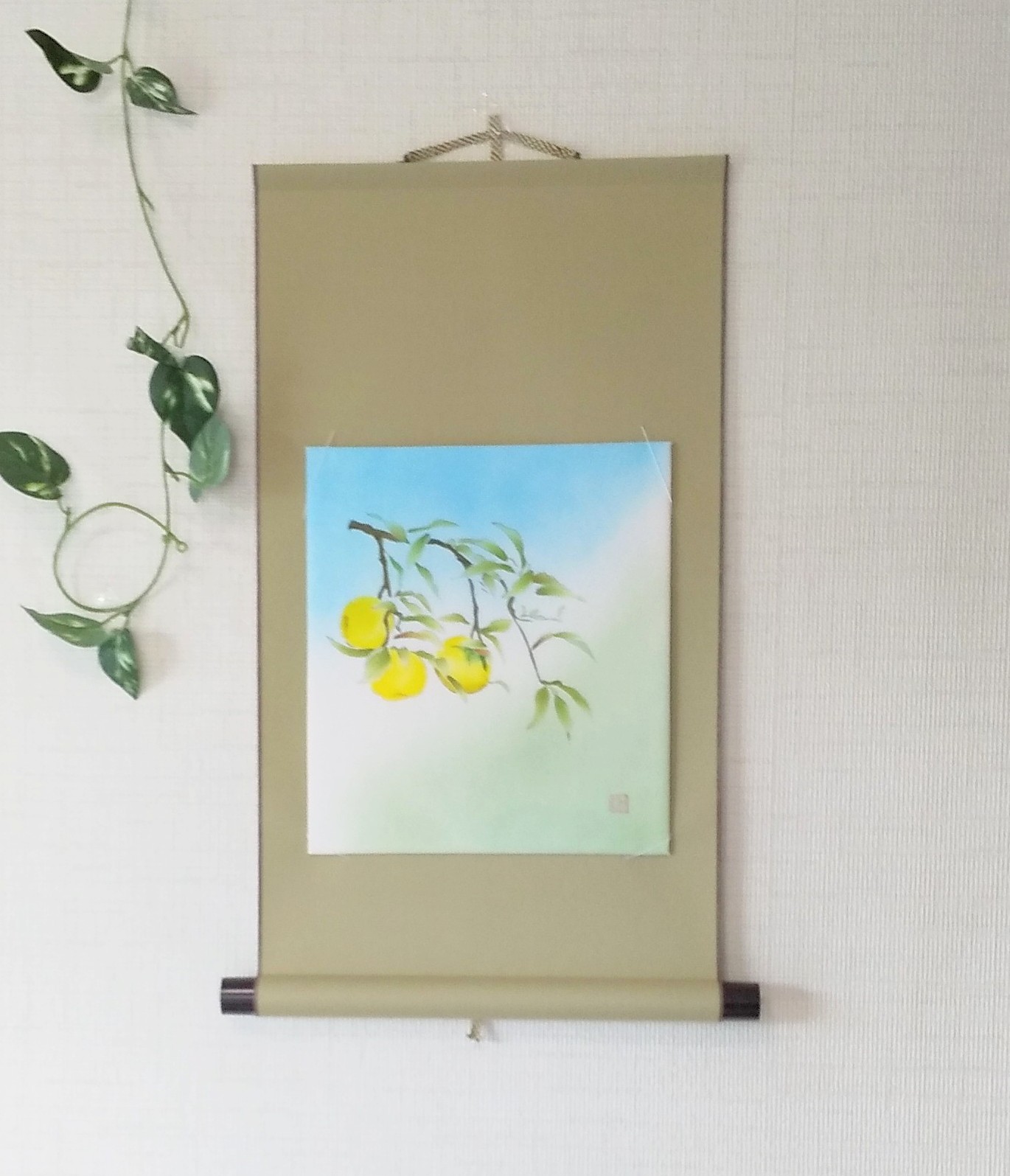 柚子の手描きミニ掛軸