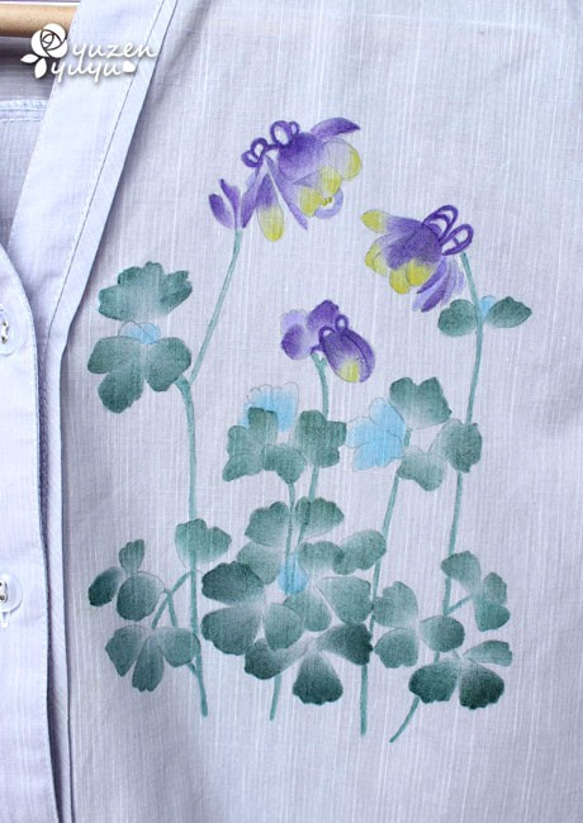 オダマキの手描き水色のシャツ♪スカーフ付き 5枚目の画像