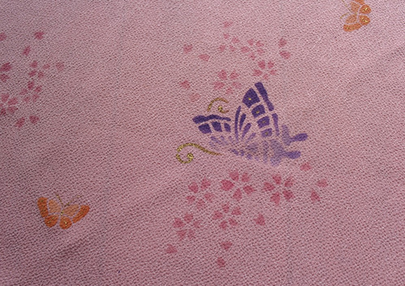 蝶々の型染め小風呂敷ピンク 3枚目の画像