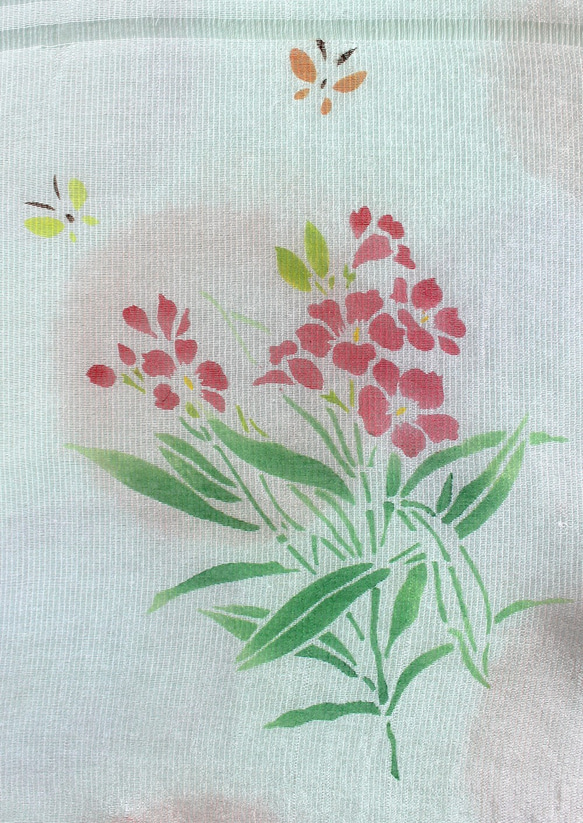 小花の型染めストールピンク 4枚目の画像