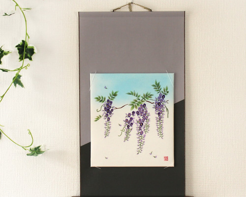 藤の手描き色紙ミニ掛け軸 タペストリー・壁掛け 結友 通販 9070351