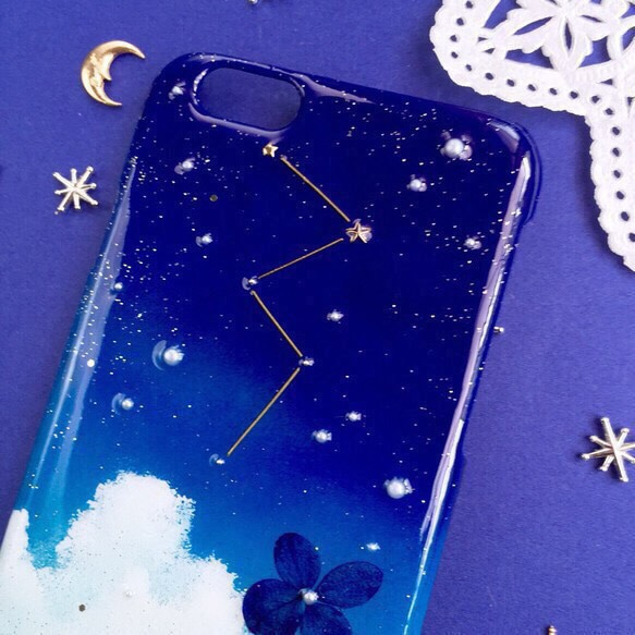 ＊受注製作＊ 宇宙 カシオペア座 星降る夜空と紫陽花  iPhone 6 2枚目の画像