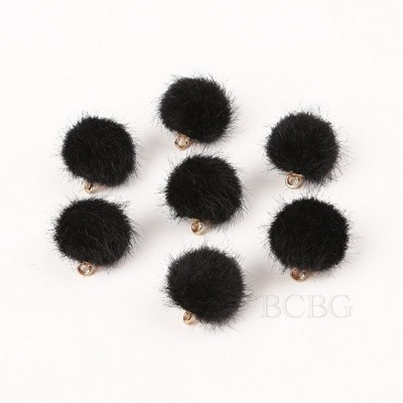 10個入り】ころりんカワイイ♪ファーボールチャーム 黒 φ約15mm 