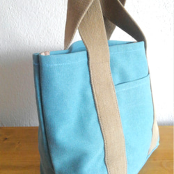 【SALE】鮮やかなブルーのミニトートバッグ(帆布・ヴィンテージ風加工) 3枚目の画像