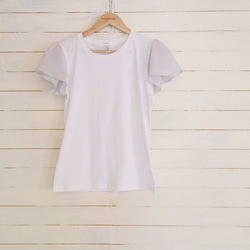 white　グレーブルー　 バタフライスリーブ　Tシャツ 4枚目の画像