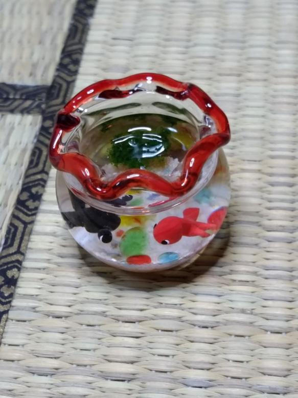 ミニチュア金魚鉢(赤) 3枚目の画像