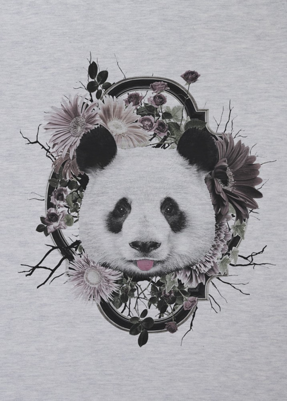 ronronPANDA Tee　Flower Frame（ヘザーホワイト） / R025-TT-HWH 2枚目の画像