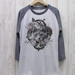 ronronCAT Tee ラグラン七分袖　Flower Frame（HWH×HBK） / R021-R-HWH 1枚目の画像