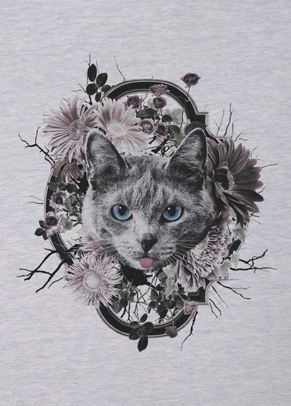 ronronCAT Tee ラグラン七分袖　Flower Frame（HWH×HBK） / R021-R-HWH 2枚目の画像