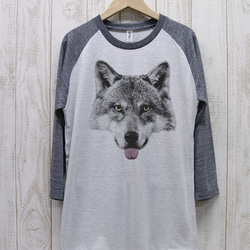 ronronWOLF T卹Raglan 3/4袖Beh（HWH×HBK）/ R022-R-HWH 第1張的照片