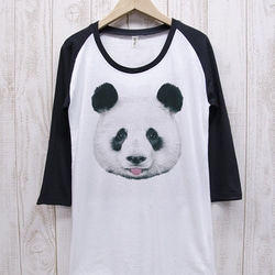 【立減 500 日元】ronronPANDA Tee Raglan 3/4 Sleeve Beh / R024-R-WH 第1張的照片