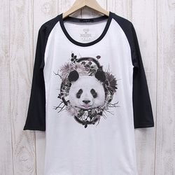 ronronPANDA Tee Raglan四分袖花框（WH×BK）/ R025-R-WH 第1張的照片