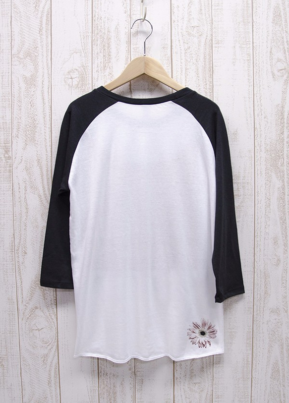 ronronPANDA Tee Raglan四分袖花框（WH×BK）/ R025-R-WH 第3張的照片