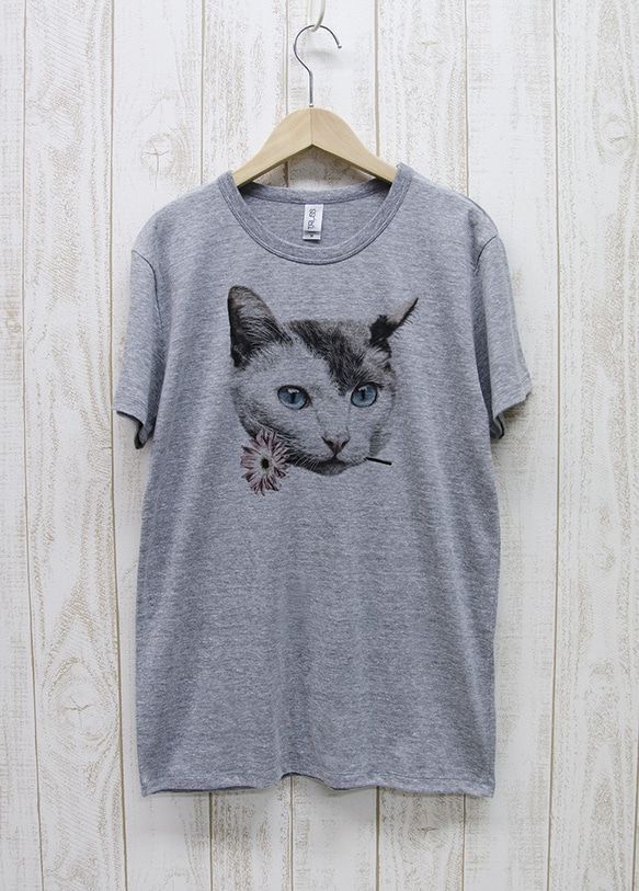 ronronCAT Tee　Here you go（ヘザーグレー） / R028-TT-GR 1枚目の画像