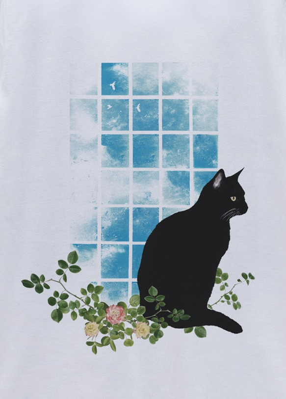 佇む黒猫　窓辺NOON（ホワイト） / R029-T-WH 2枚目の画像