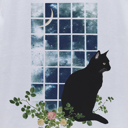 佇む黒猫　窓辺MOON（ホワイト） / R031-T-WH 2枚目の画像