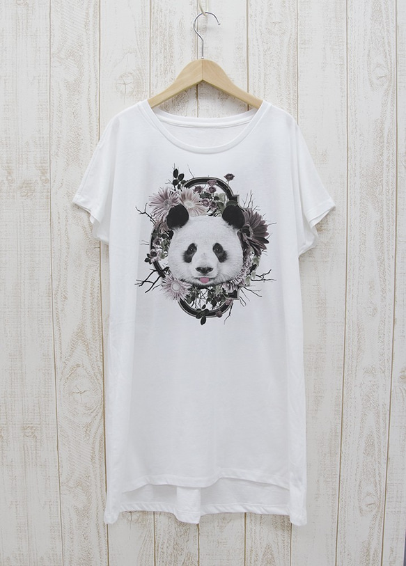 ronronPANDA ワンピースTee　Flower Frame（ホワイト） / R025-O-WH 1枚目の画像