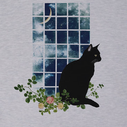 佇む黒猫 パーカー　窓辺MOON（ヘザーホワイト） / R031-P-HWH 2枚目の画像