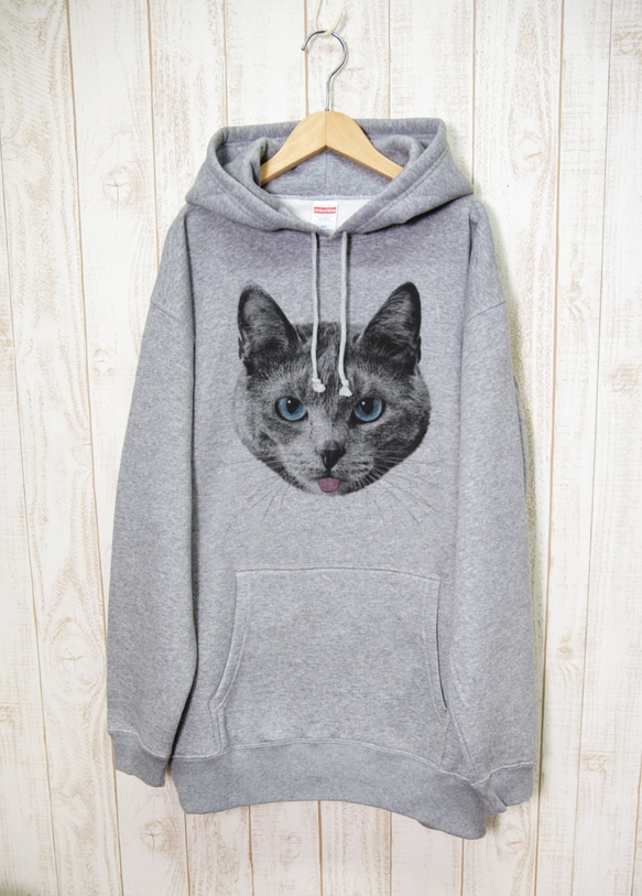 ronronCAT BIG HOODIE白塞（石楠灰色）/ RBP001-GR 第1張的照片