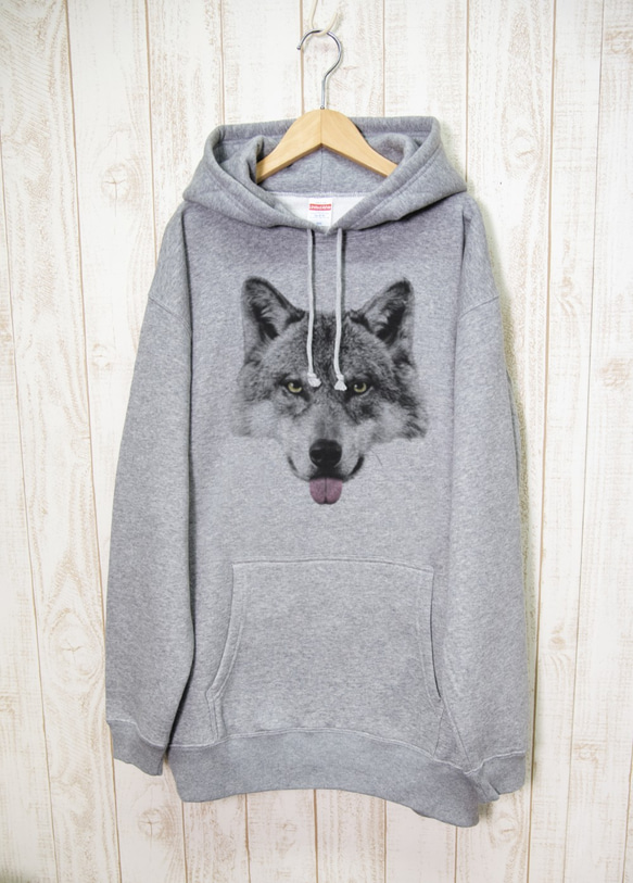 ronronWOLF BIG HOODIE　Beh（ヘザーグレー） / R022-PB-GR 1枚目の画像