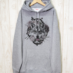 ronronWOLF BIG HOODIE花幀（石楠灰色）/ RBP004-GR 第1張的照片