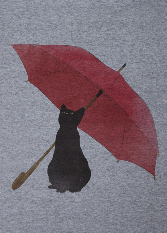 雨黑色貓咪T卹（麻灰色）/ R039-T-GR 第2張的照片